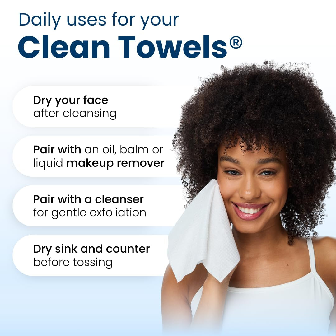 Clean Towels XL™, 100% USDA Biobased Face Towel, Disposable Face Towelette, Eczema Association Accepted, Makeup Remover Dry Wipes, Ultra Soft, 50 Ct, 1 Pack