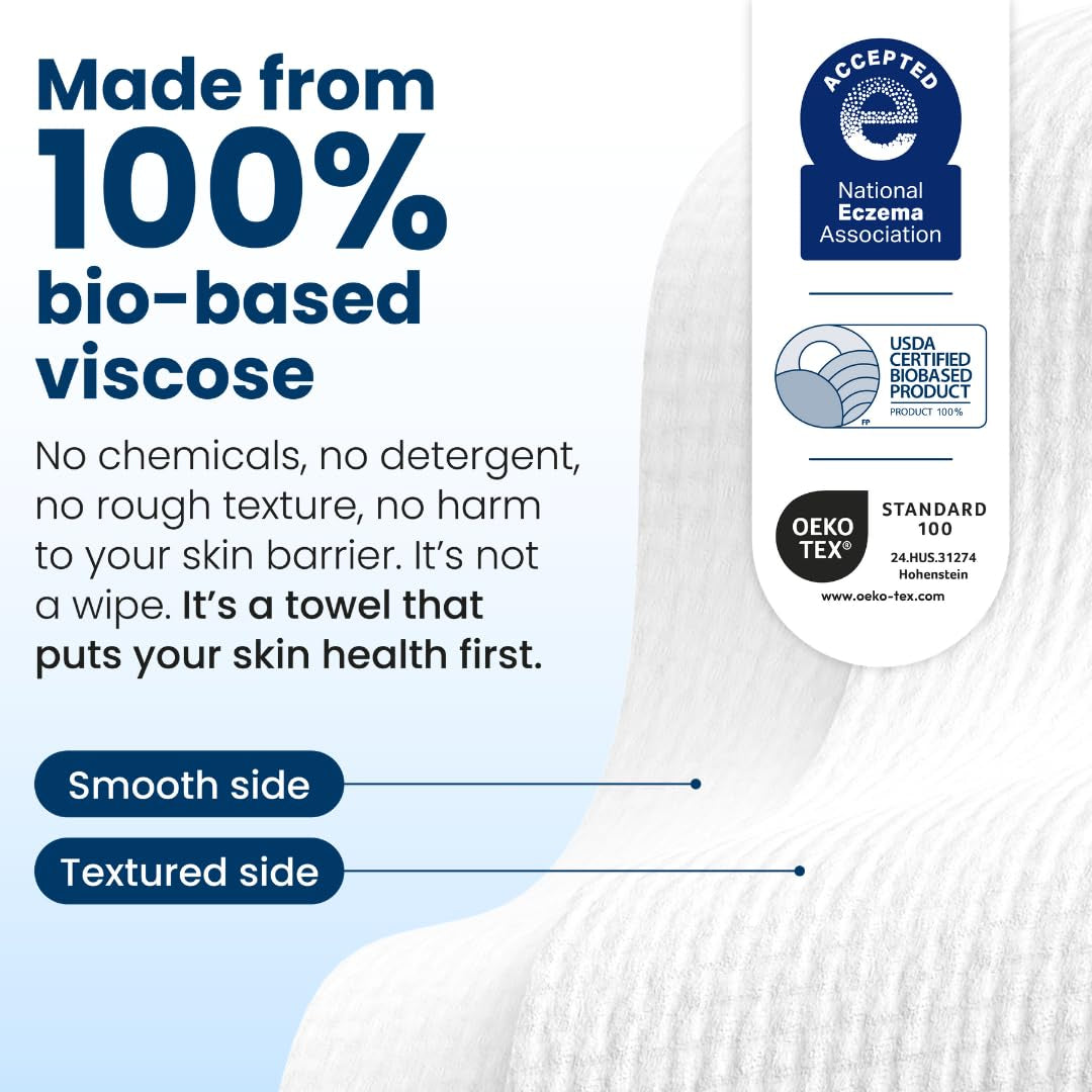 Clean Towels XL™, 100% USDA Biobased Face Towel, Disposable Face Towelette, Eczema Association Accepted, Makeup Remover Dry Wipes, Ultra Soft, 50 Ct, 1 Pack