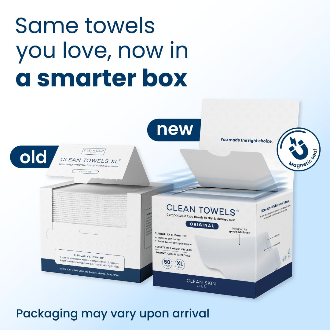 Clean Towels XL™, 100% USDA Biobased Face Towel, Disposable Face Towelette, Eczema Association Accepted, Makeup Remover Dry Wipes, Ultra Soft, 50 Ct, 1 Pack