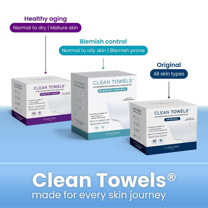 Clean Towels XL™, 100% USDA Biobased Face Towel, Disposable Face Towelette, Eczema Association Accepted, Makeup Remover Dry Wipes, Ultra Soft, 50 Ct, 1 Pack