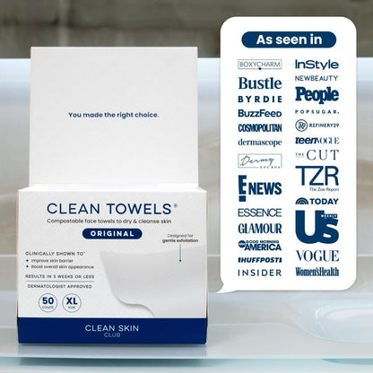 Clean Towels XL™, 100% USDA Biobased Face Towel, Disposable Face Towelette, Eczema Association Accepted, Makeup Remover Dry Wipes, Ultra Soft, 50 Ct, 1 Pack